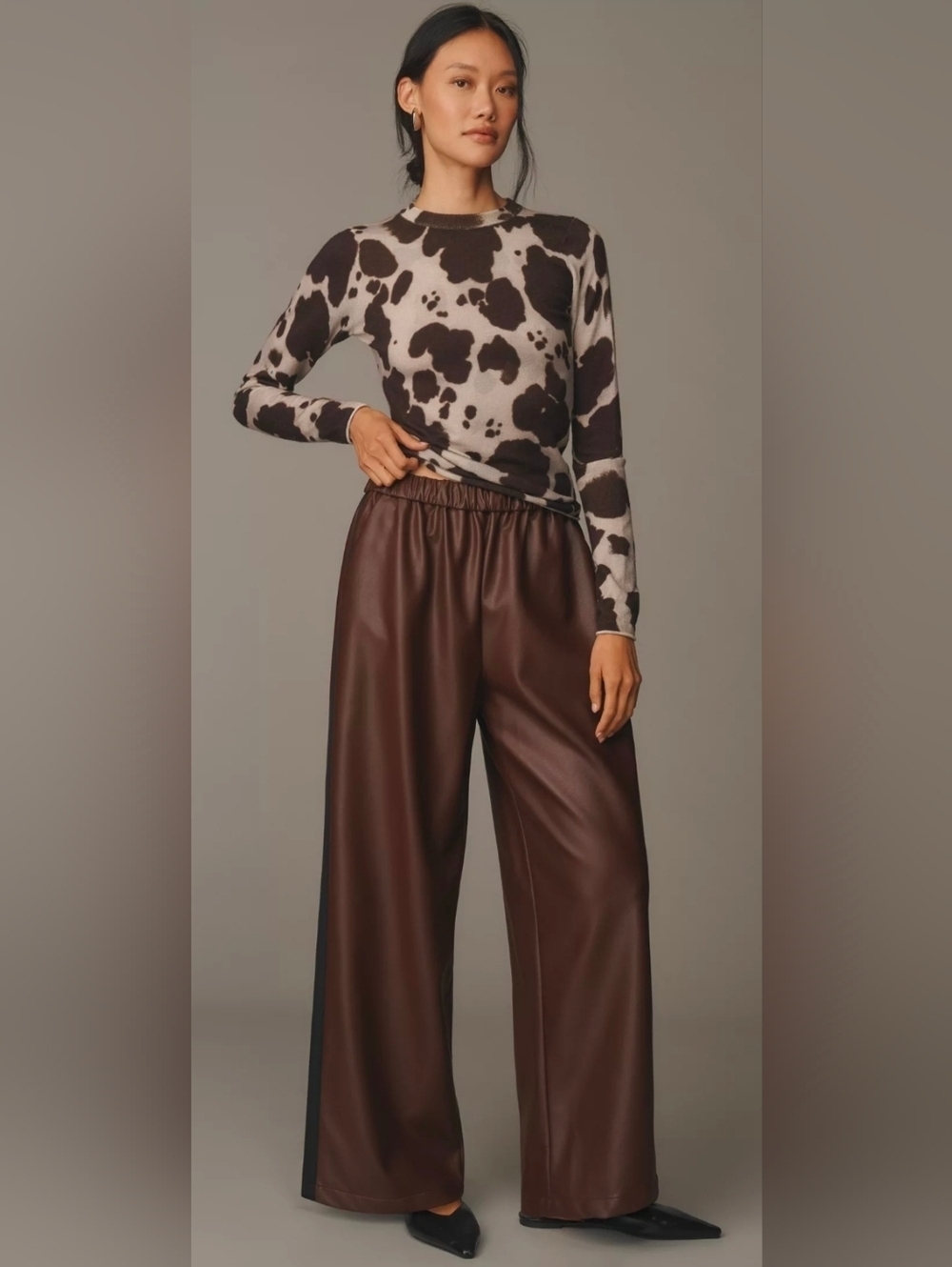 Maeve Chocolate Brown Wide-Leg Faux Leather Crop Pants Size S